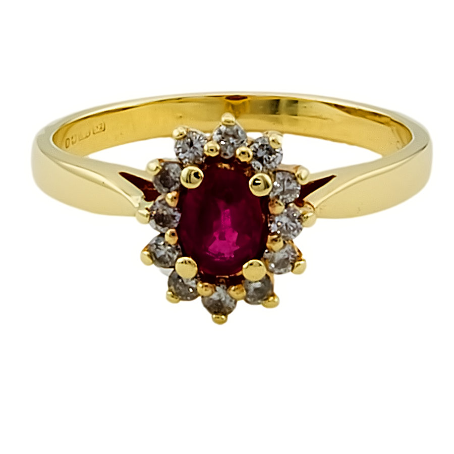 9ct gold Ruby / Diamond Cluster Ring size N